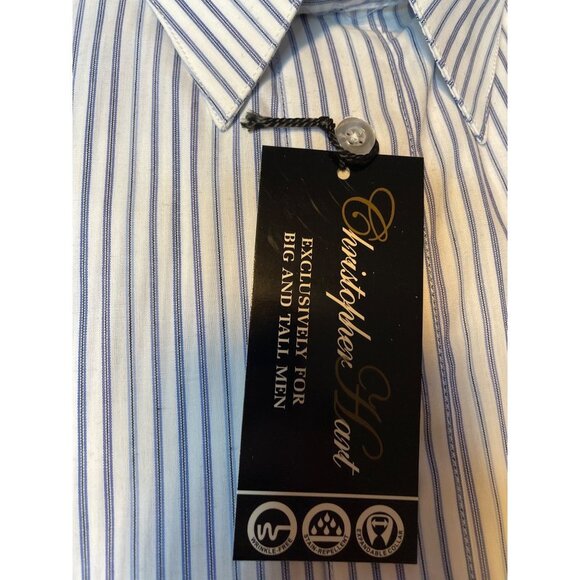 Christopher Hart NWT Blue White Vertical Stripe Big and Tall Button Down Shirt - Picture 3 of 4